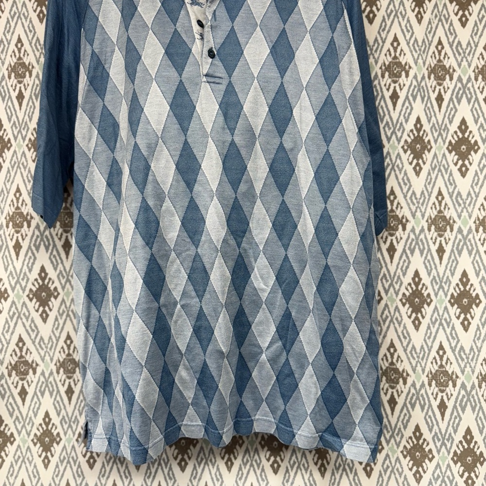 Burberry Blue Casual Button Down Shirt with Argyle Pattern